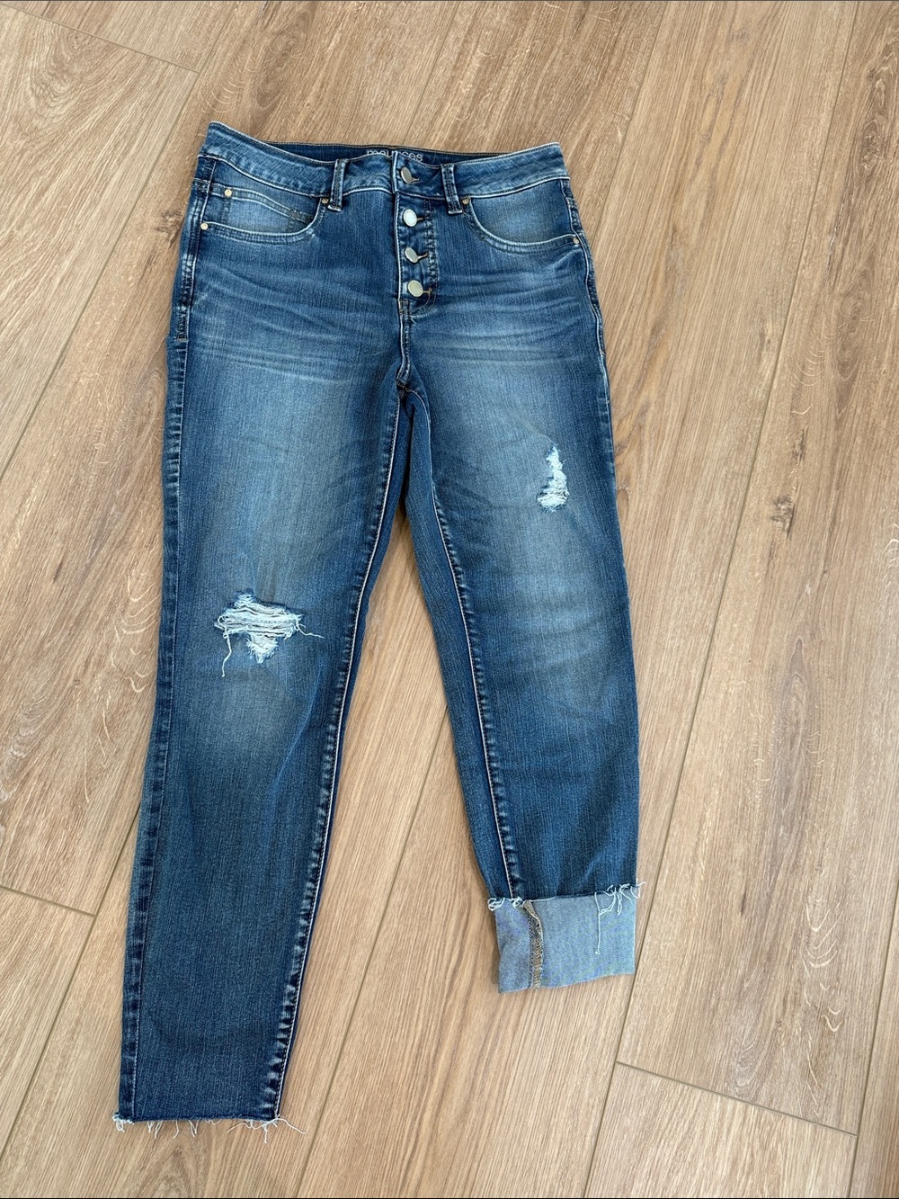 Maurices Medium Blue Button-Fly Distressed Cuffed Jeans